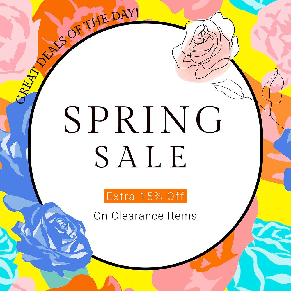 Spring floral SALE template vector with colorful roses fashion social media ad
