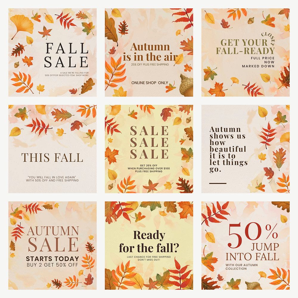 Autumn sell template vector set for social media post