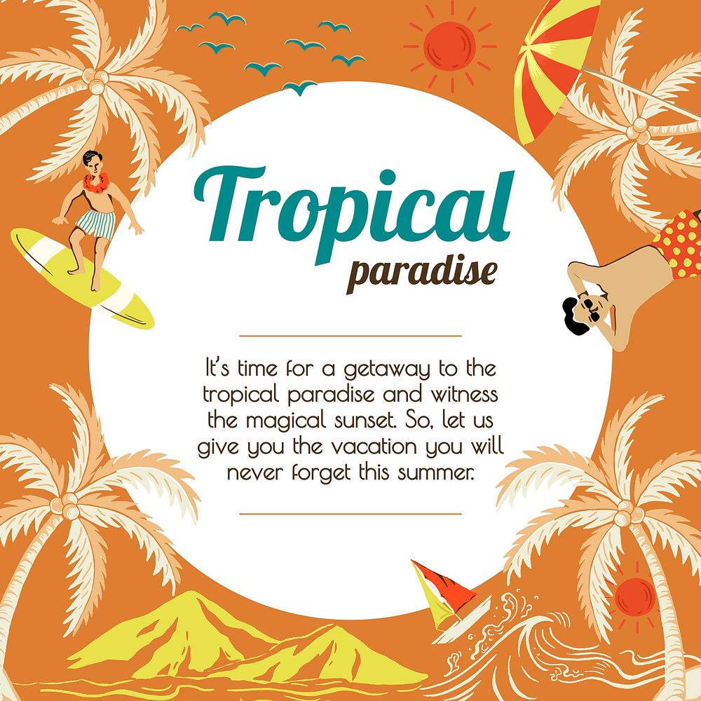 Tropical sunshine travel template vector for marketing agencies