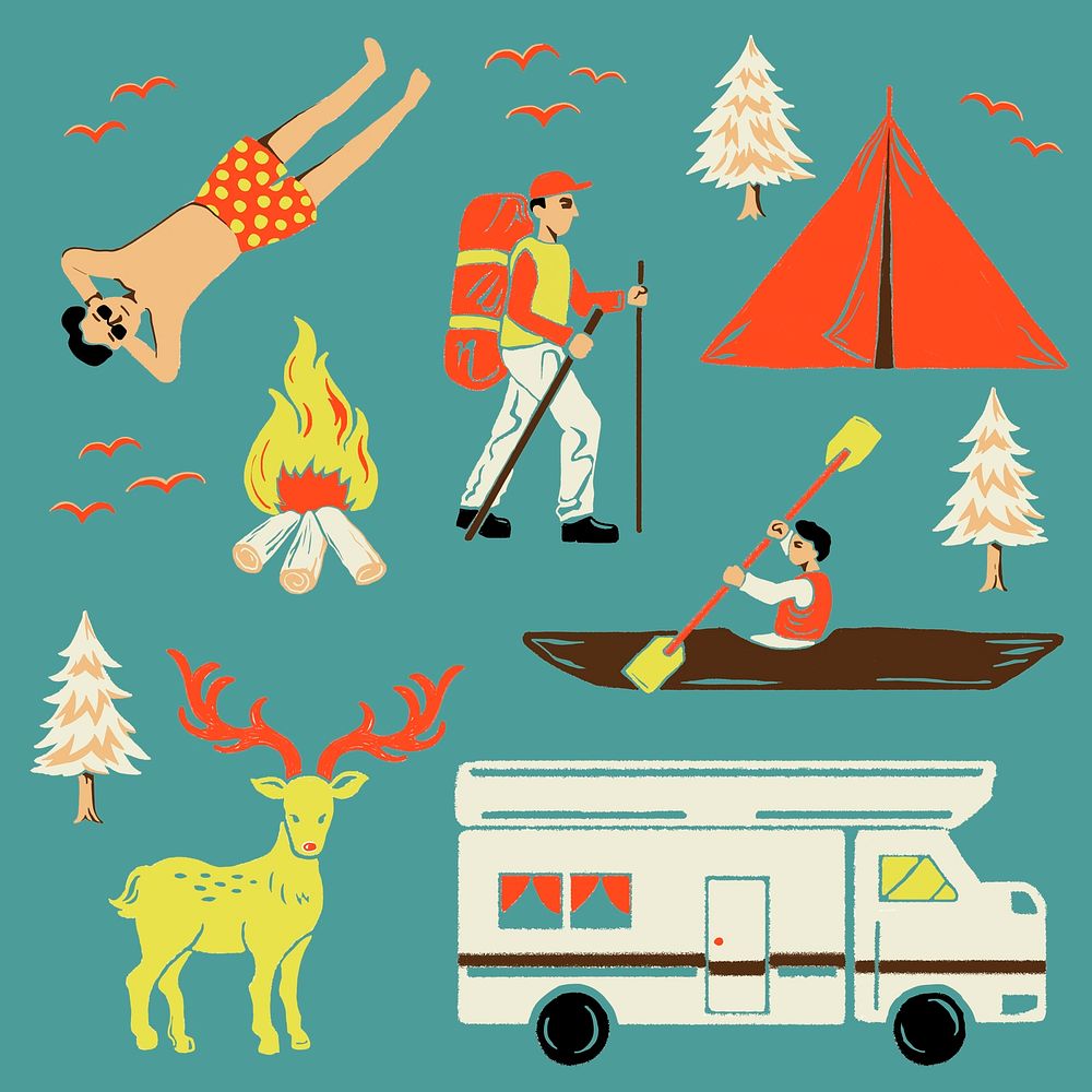 Vacation sticker vector in the mountains set