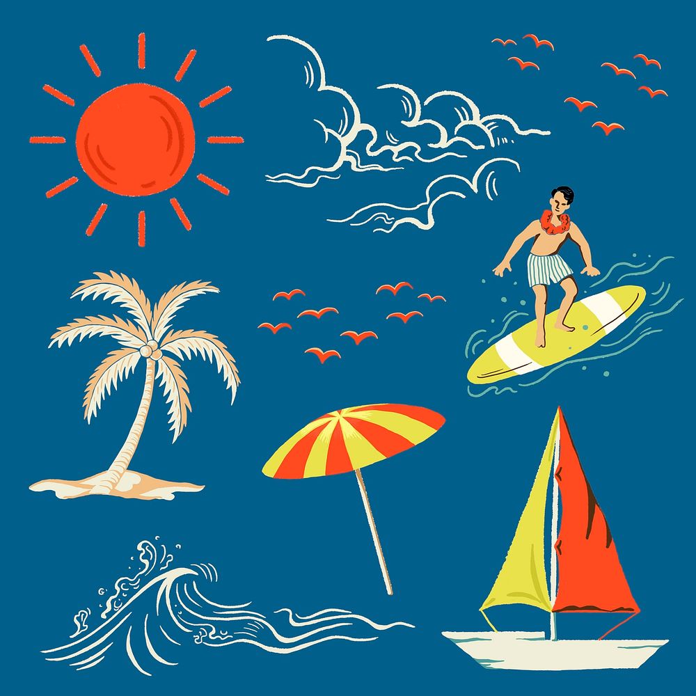 Holiday sticker vector at the beach set
