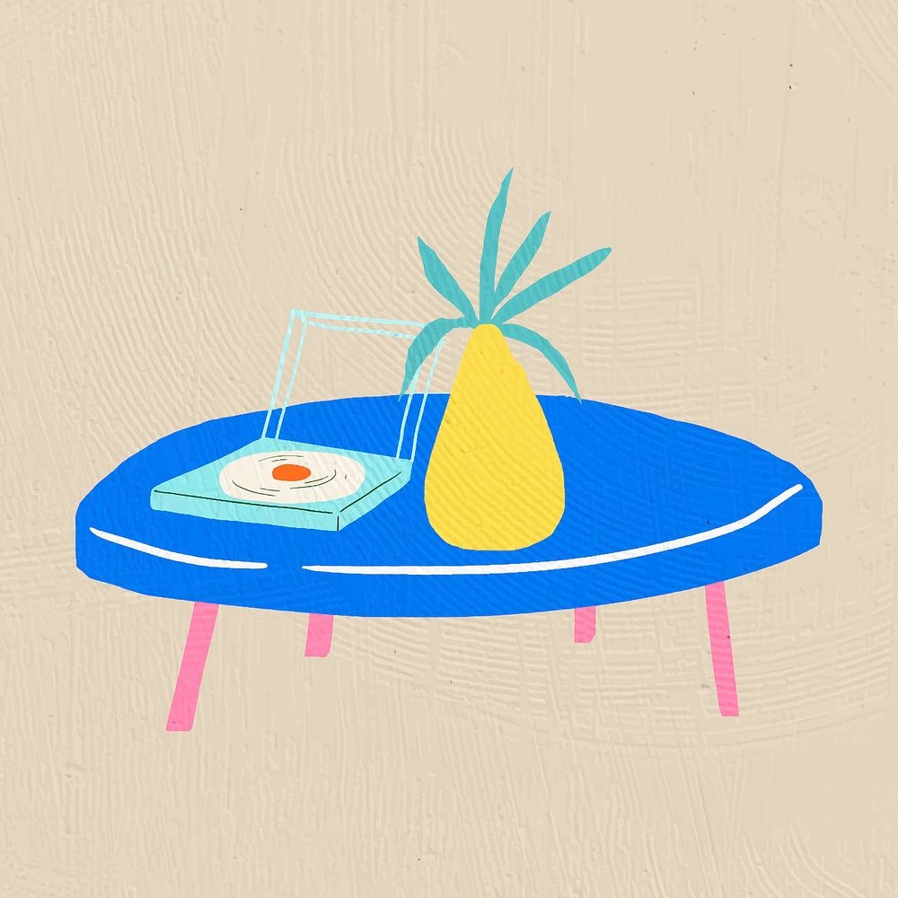 Hand drawn low table vector furniture in colorful flat graphic style