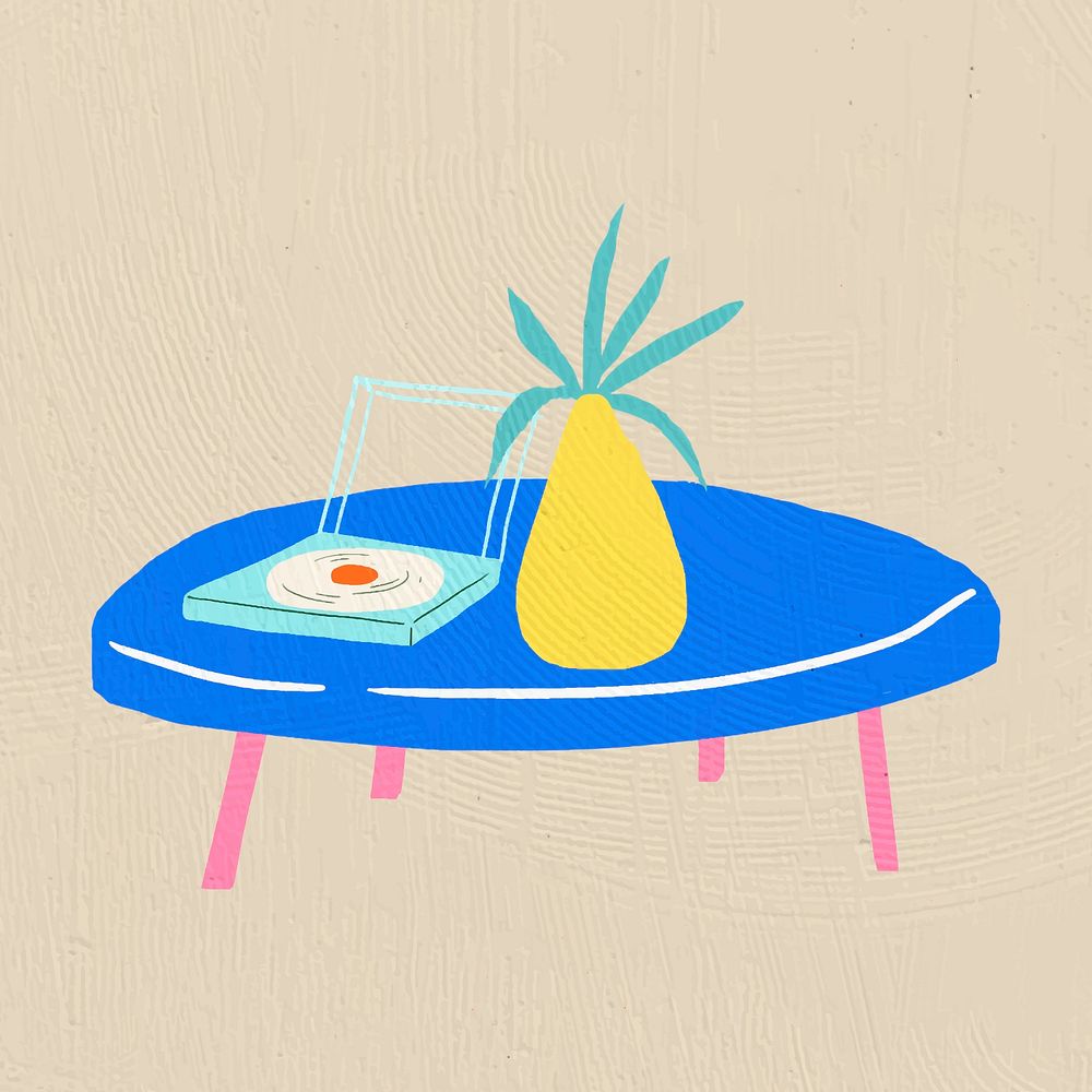 Hand drawn low table psd furniture in colorful flat graphic style