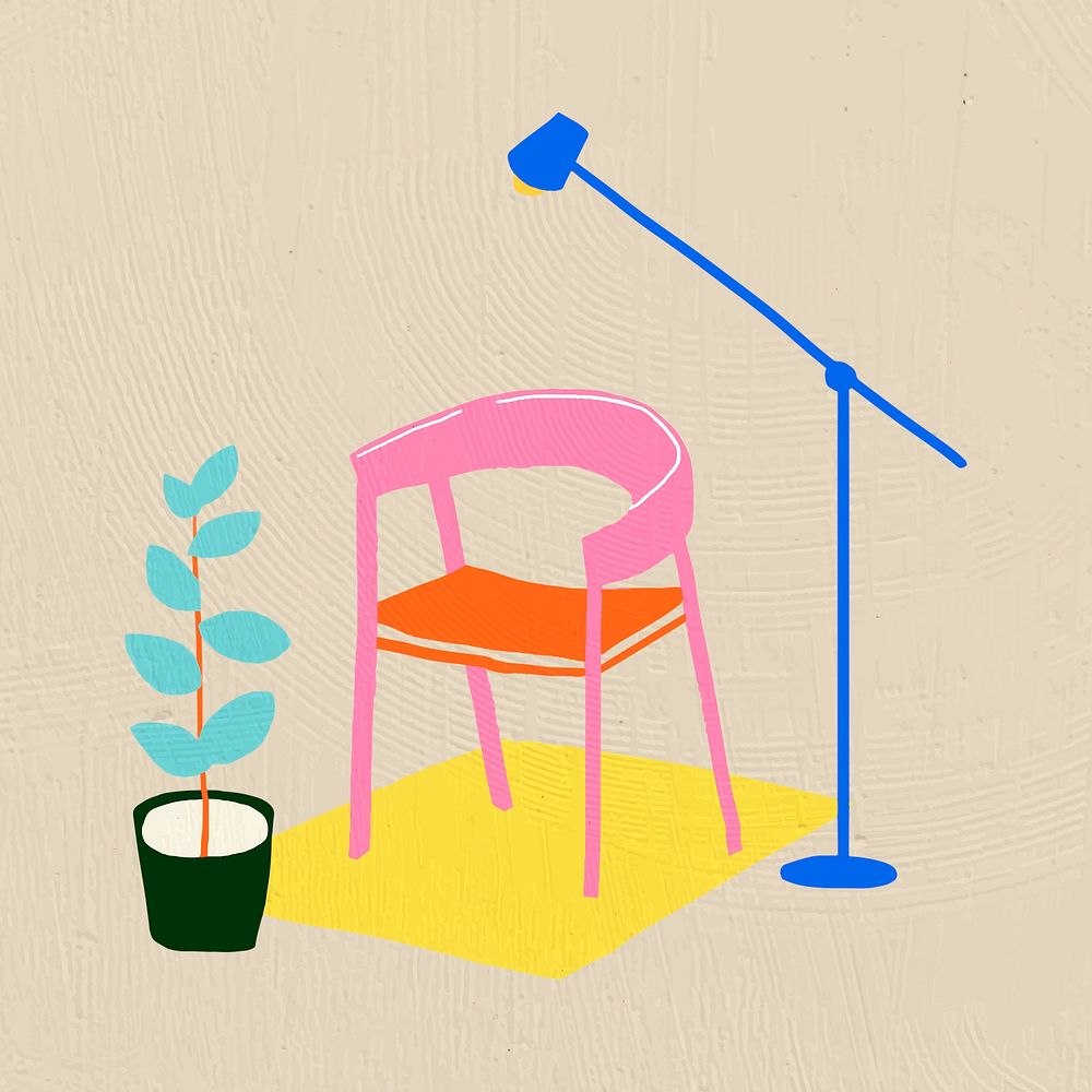 Hand drawn chair psd furniture in colorful flat graphic style