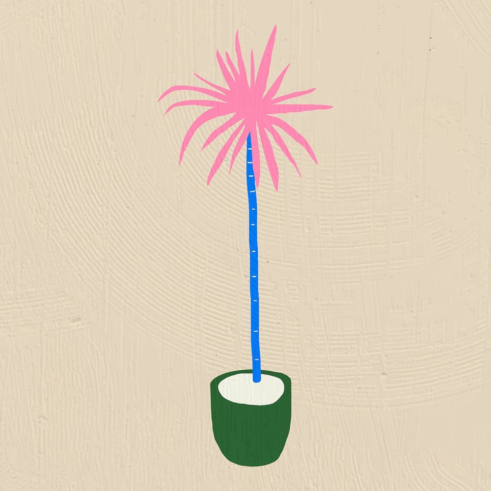 Hand drawn palm tree psd home decor in colorful flat graphic style