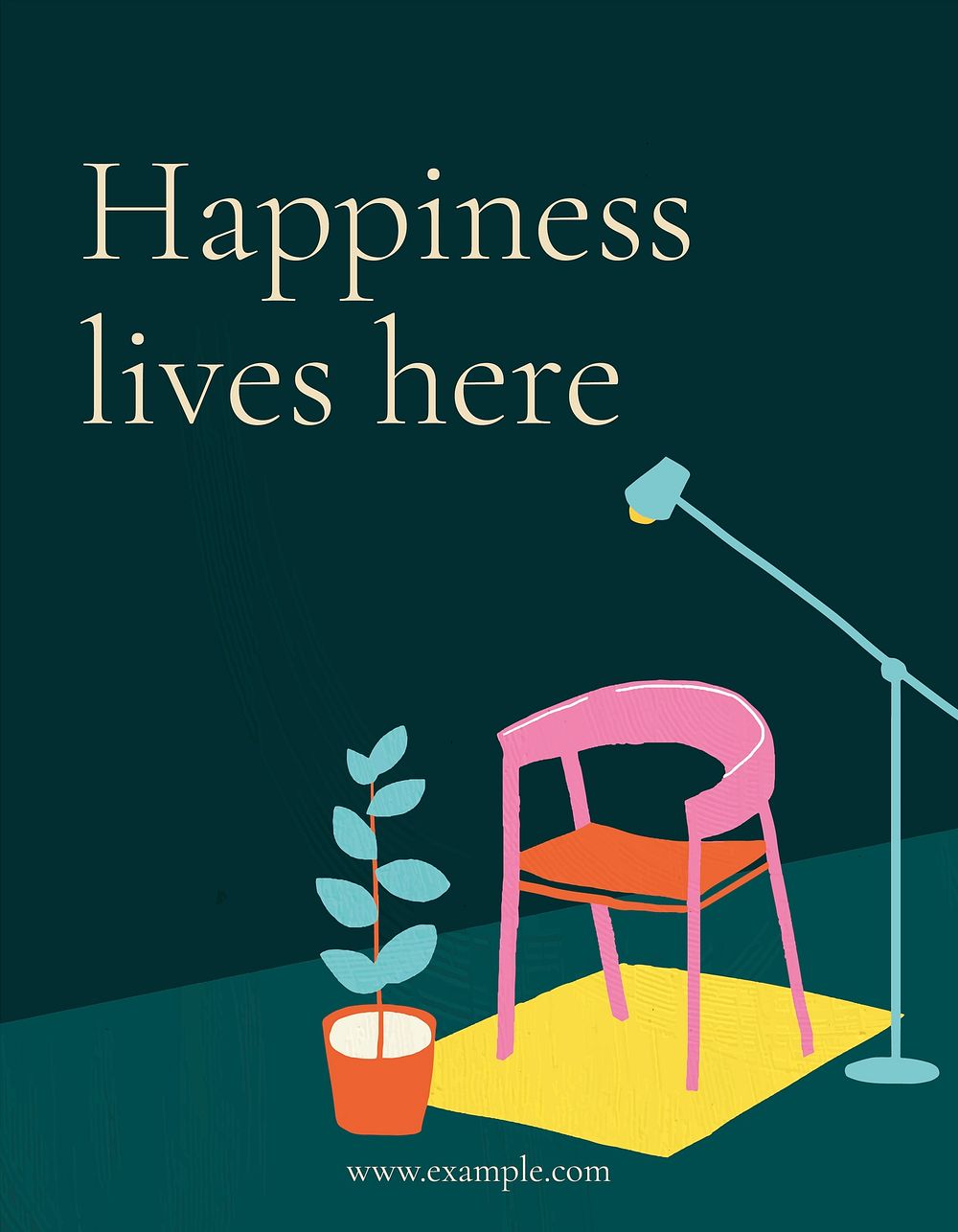 Happiness lives here template vector for hand drawn interior flyer