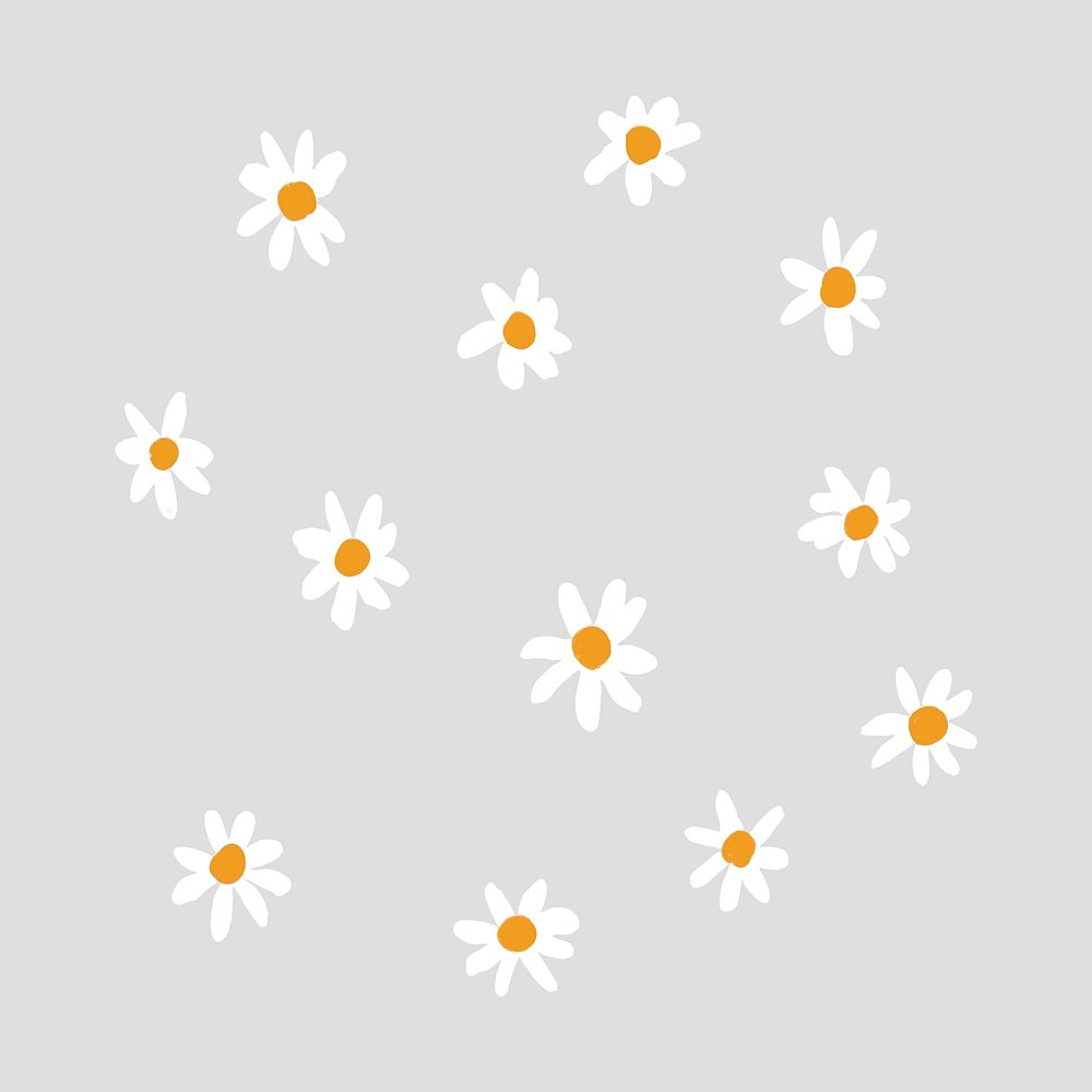 Cute daisy flower element in gray background hand drawn style