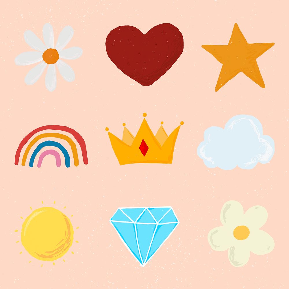 Cute hand drawn sticker psd element set