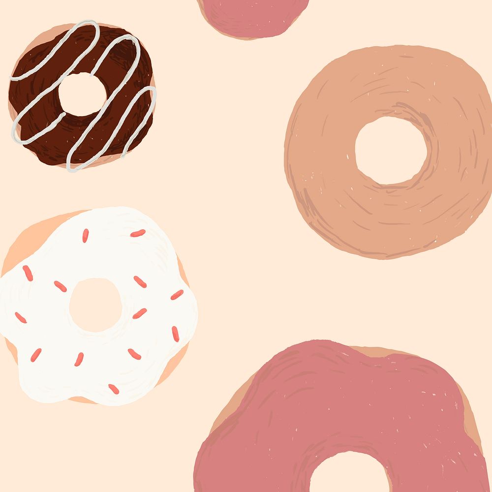 Cute donut patterned background psd in pink cute hand drawn style