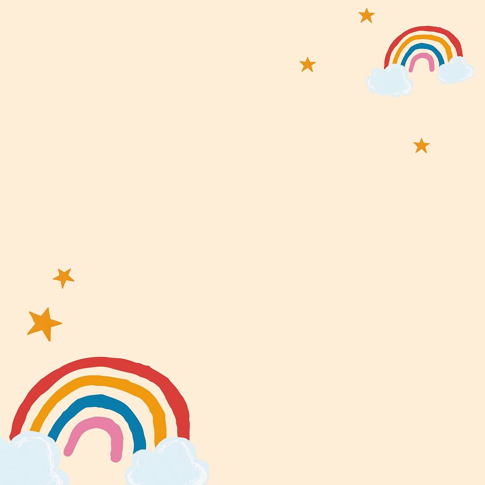 Cute rainbow frame vector in beige background cute hand drawn style