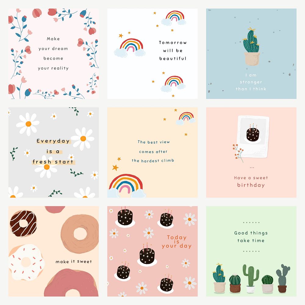 Good mood quote template vector set for social media post cute hand drawn