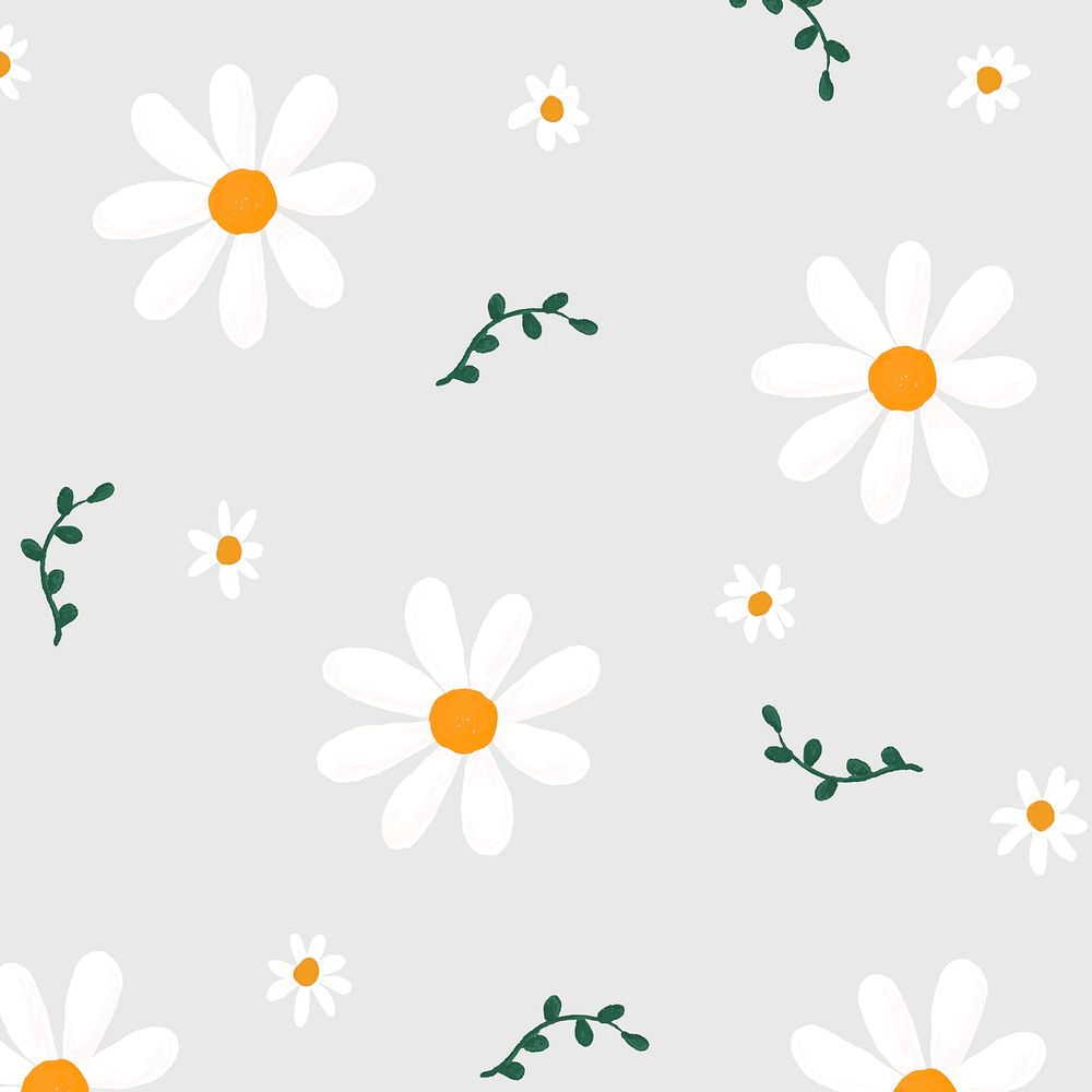 Daisy flowers patterned background psd cute hand drawn style