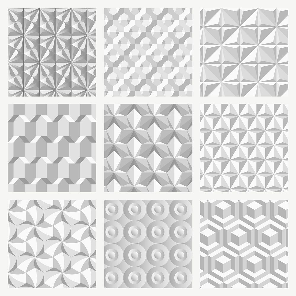Simple 3D geometric pattern vector grey background set