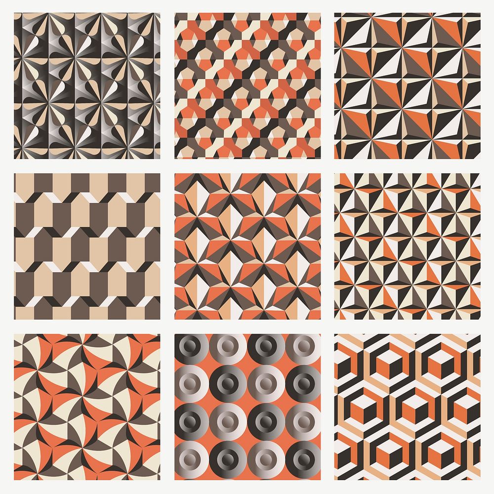 Retro 3D geometric pattern vector orange background set