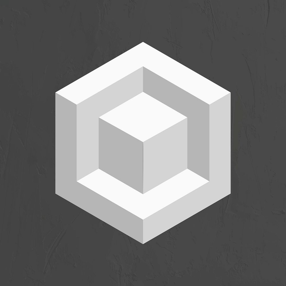 3D block geometric shape psd in grey abstract style