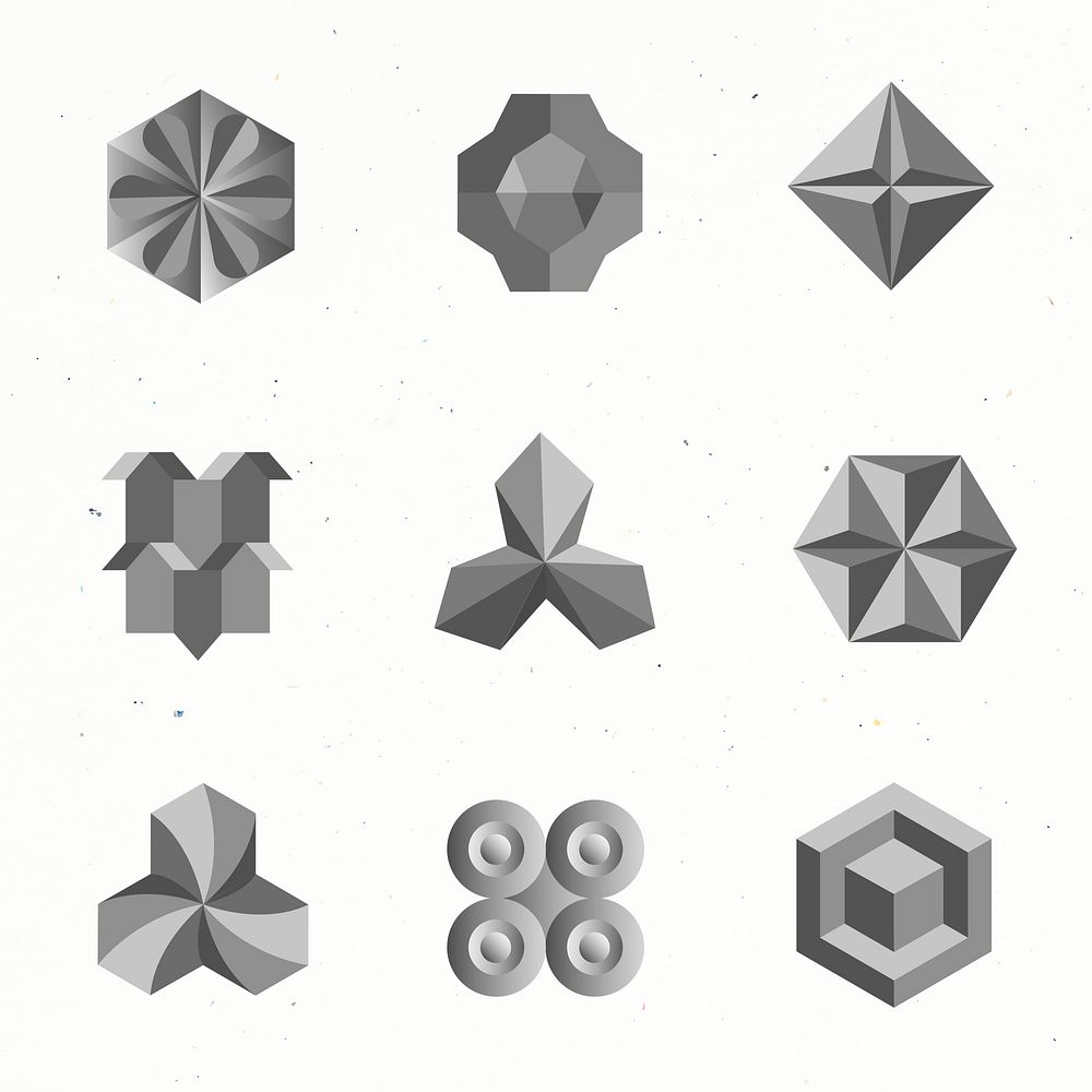 3D geometric shapes psd in grey abstract style set