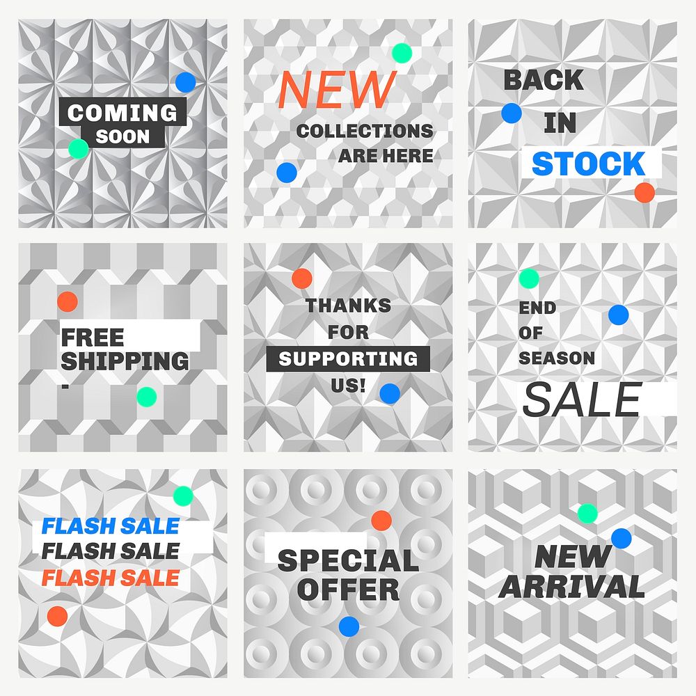 Online shopping geometric template vector for fashion brands social media post set