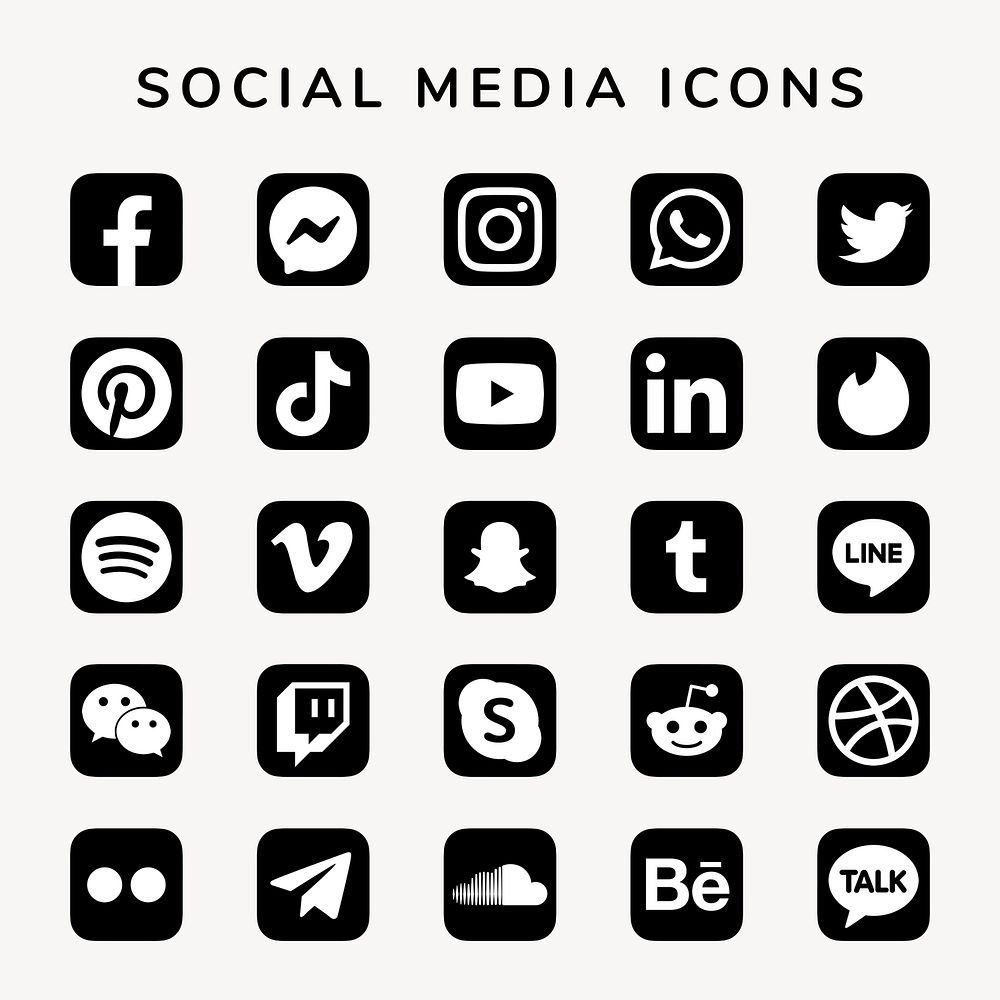 Social media icons psd set with Facebook, Instagram, Twitter, TikTok, YouTube logos