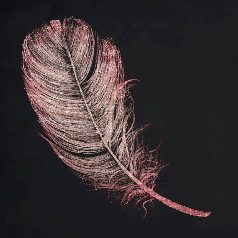 Pink glittery feather element vector in black background