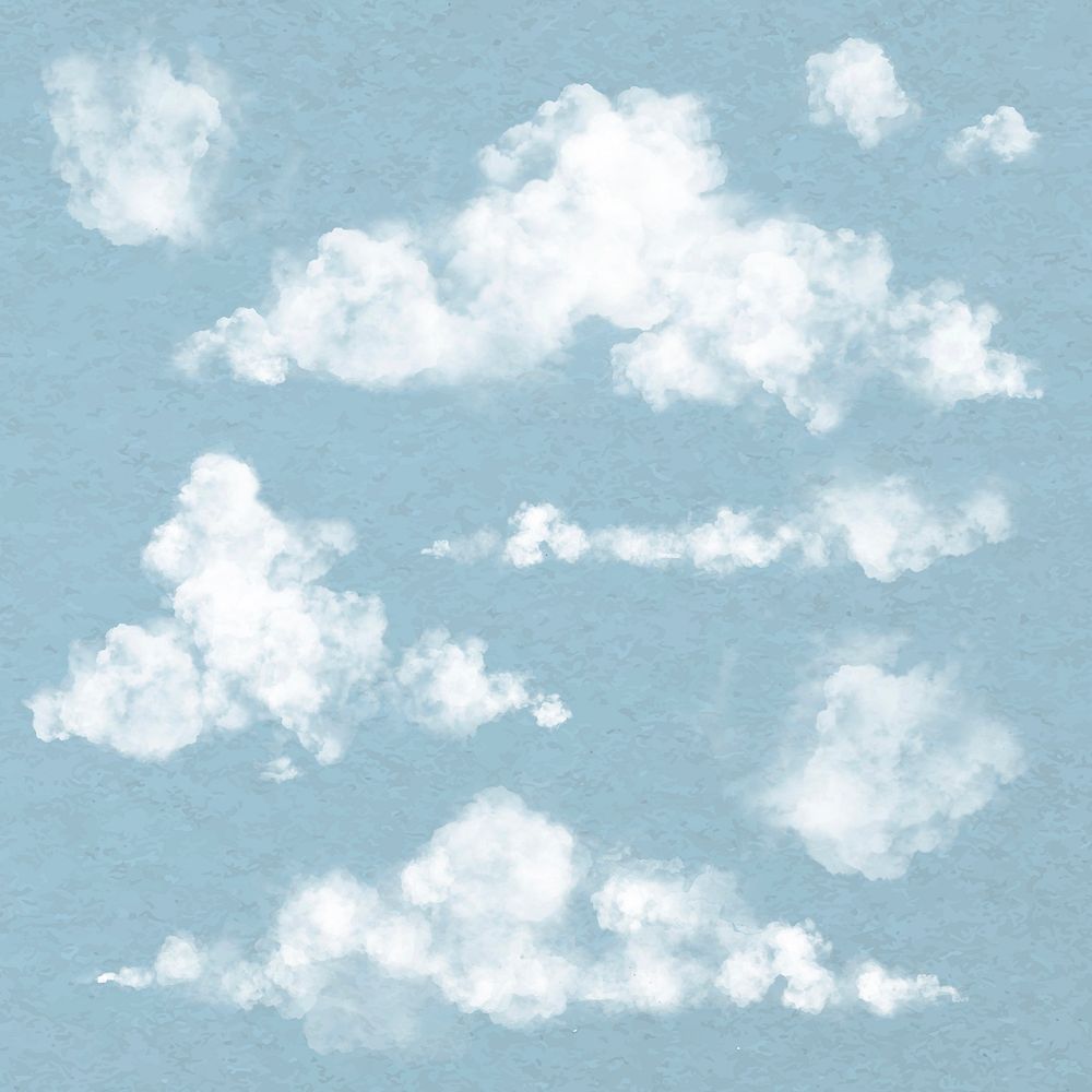 Realistic cloud element vector set in blue background