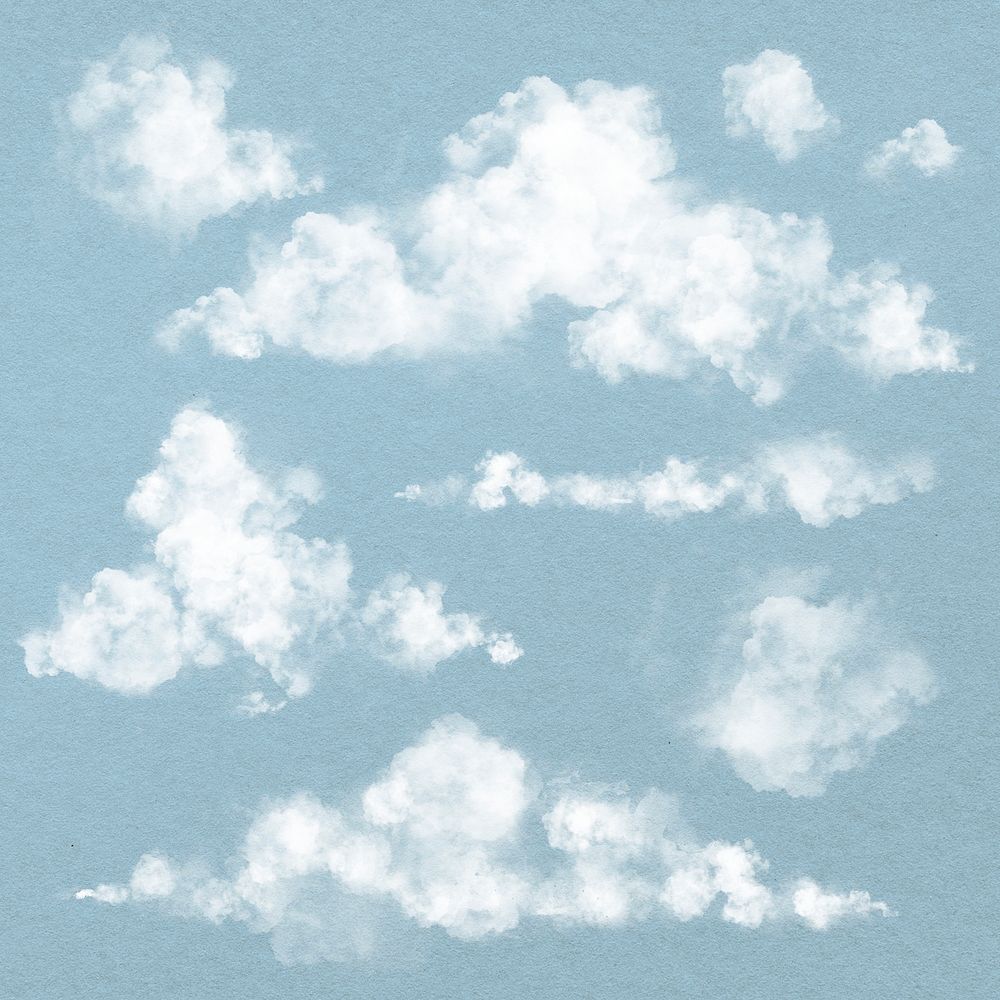 Realistic cloud element psd set in blue background