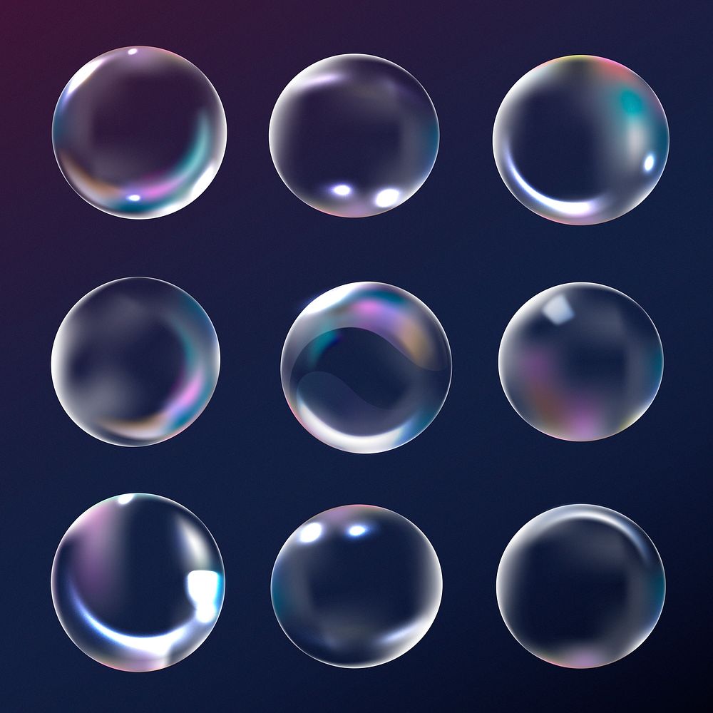 Clear bubble element psd set in navy background