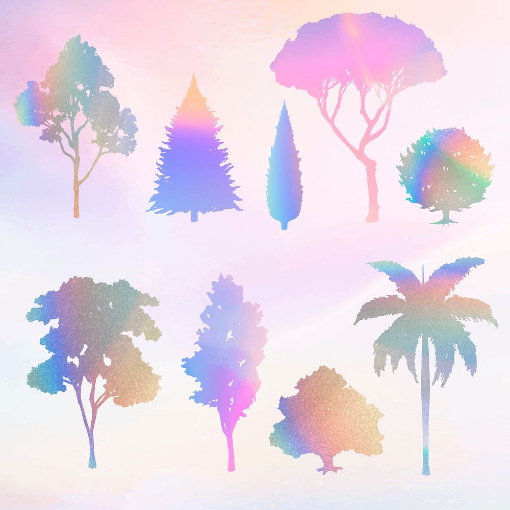 Colorful gradient tree element psd set 