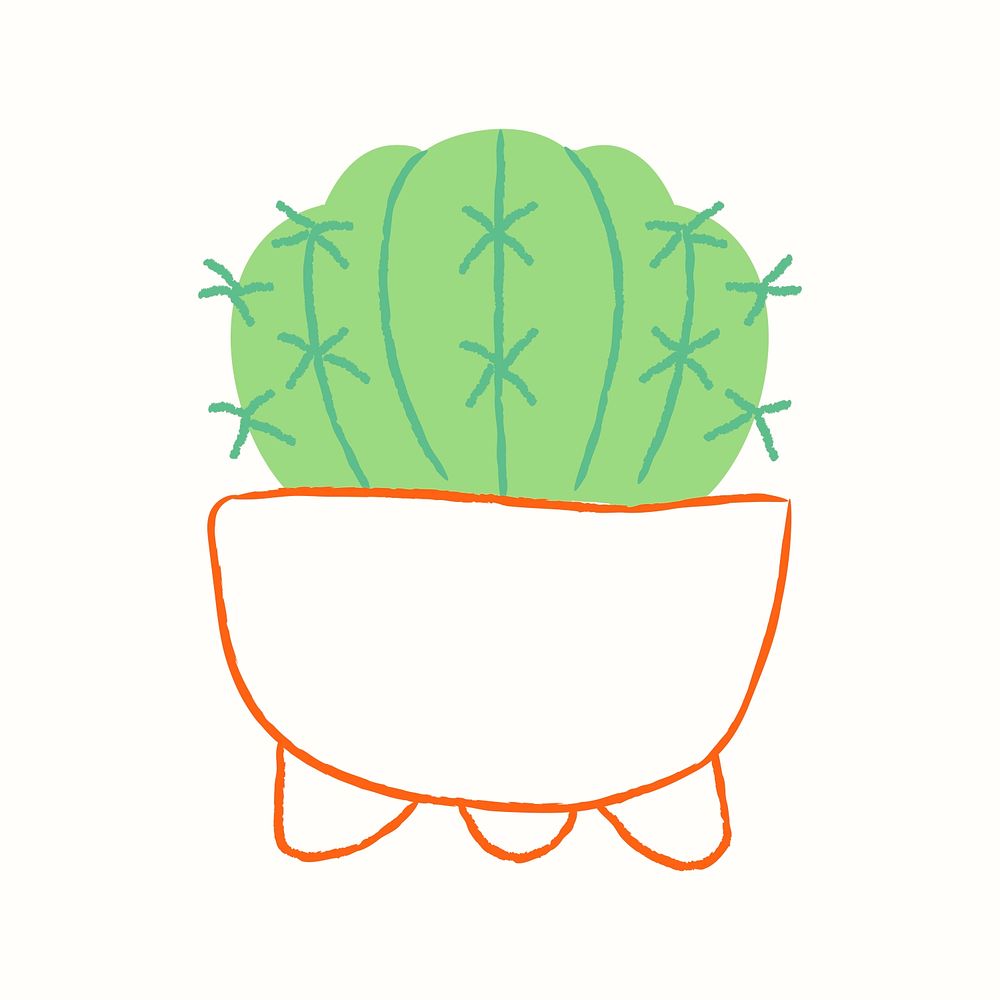 Potted golden barrel cactus psd houseplant doodle