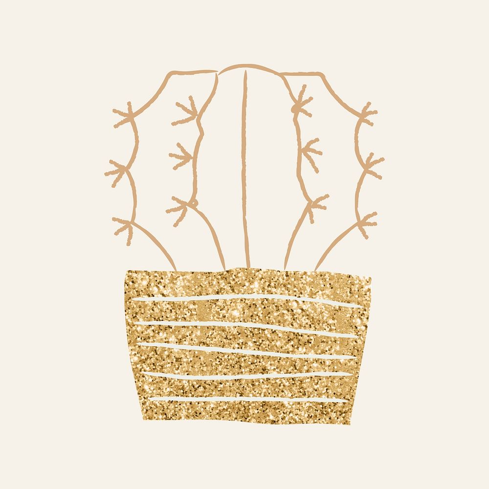 Gold glitter houseplant cactus psd doodle