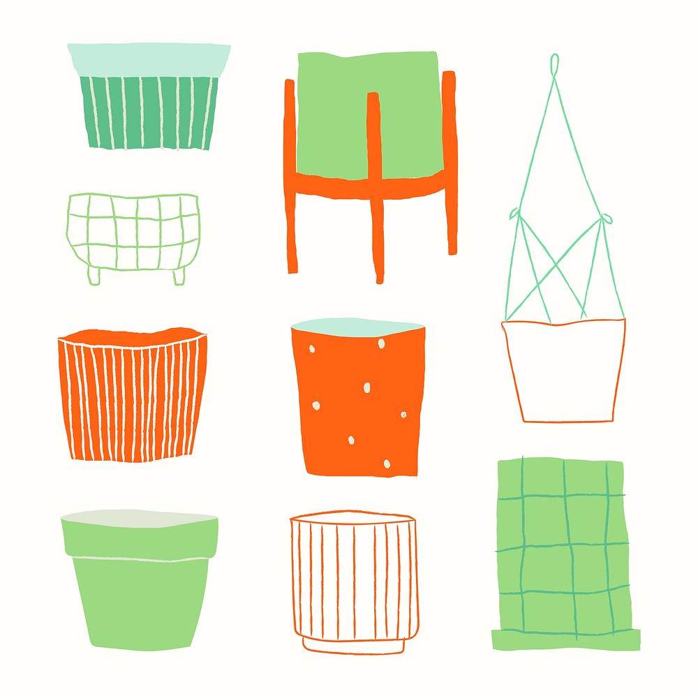 Plant pot doodle psd in neon and green