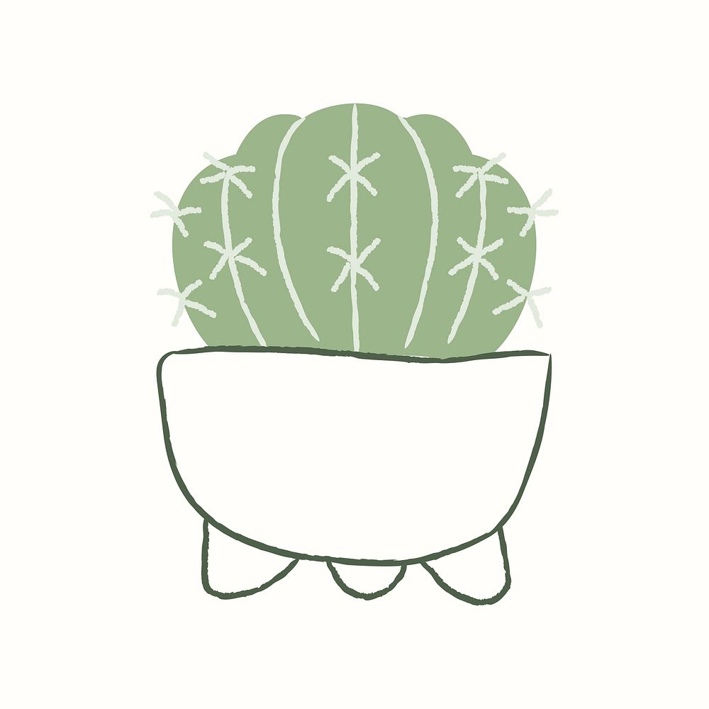 Potted plant golden barrel cactus doodle