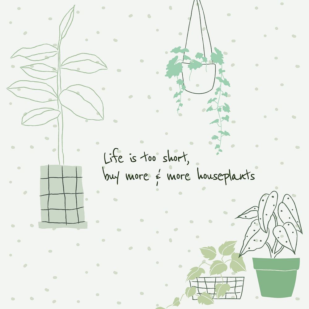 Cute plant lover quote template vector doodle for social media