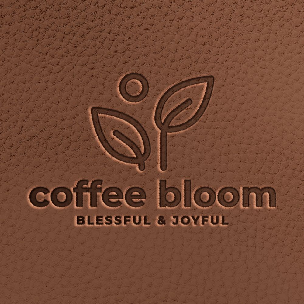 Aesthetic cafe logo leather effect, editable template PSD