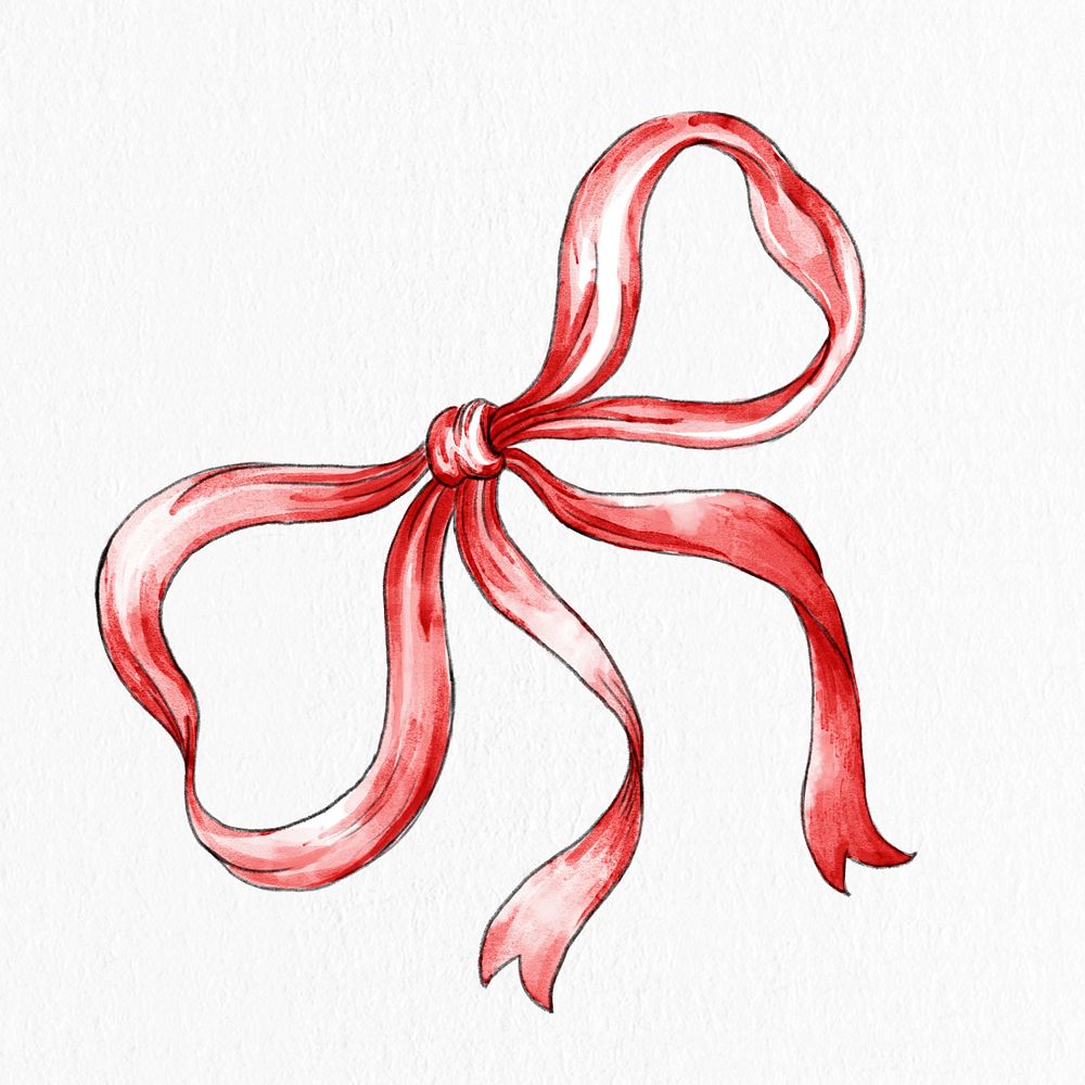 Red ribbon bow hand psd drawn design element