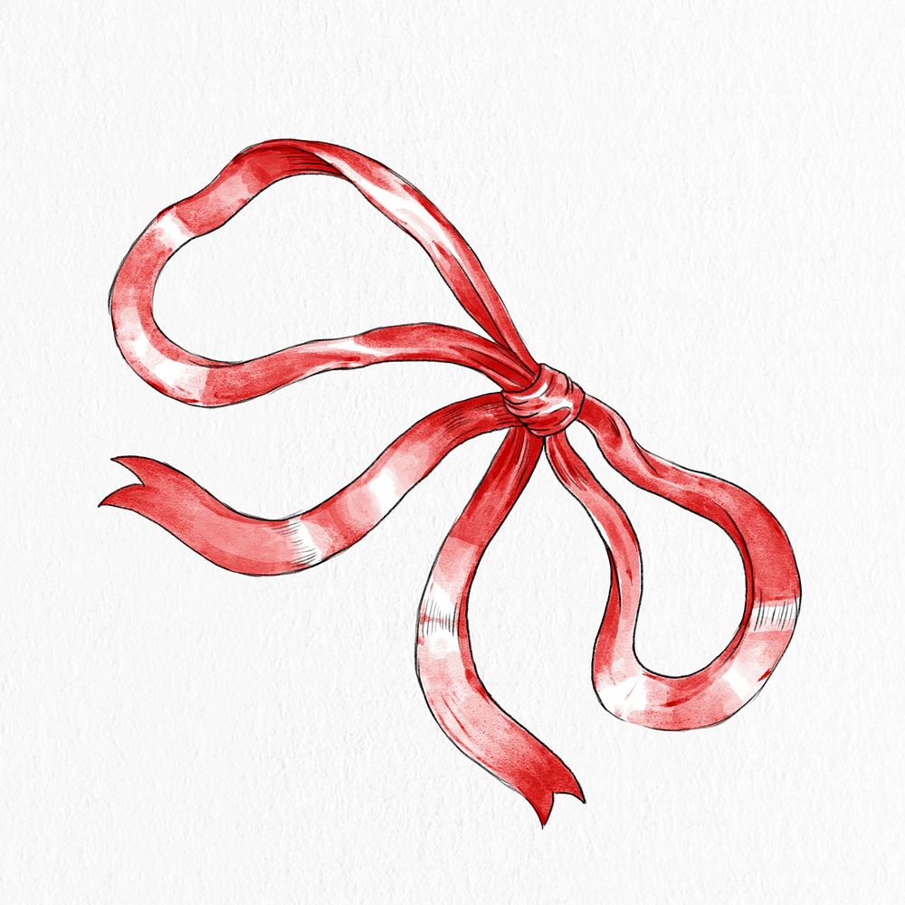 Red ribbon bow hand psd drawn design element