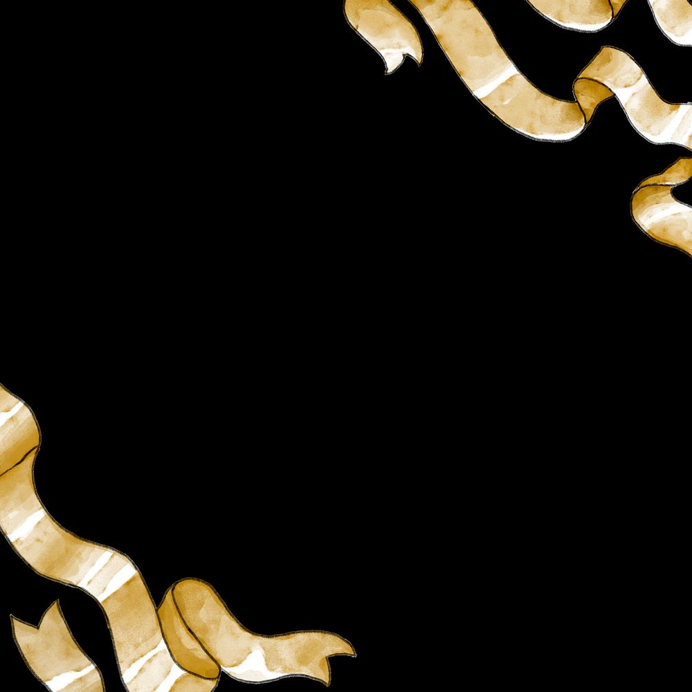 Gold ribbon psd border frame on black background
