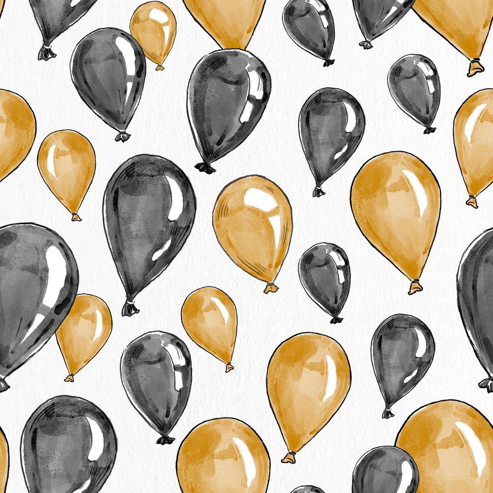 Festive balloon patterned background psd in gold and black