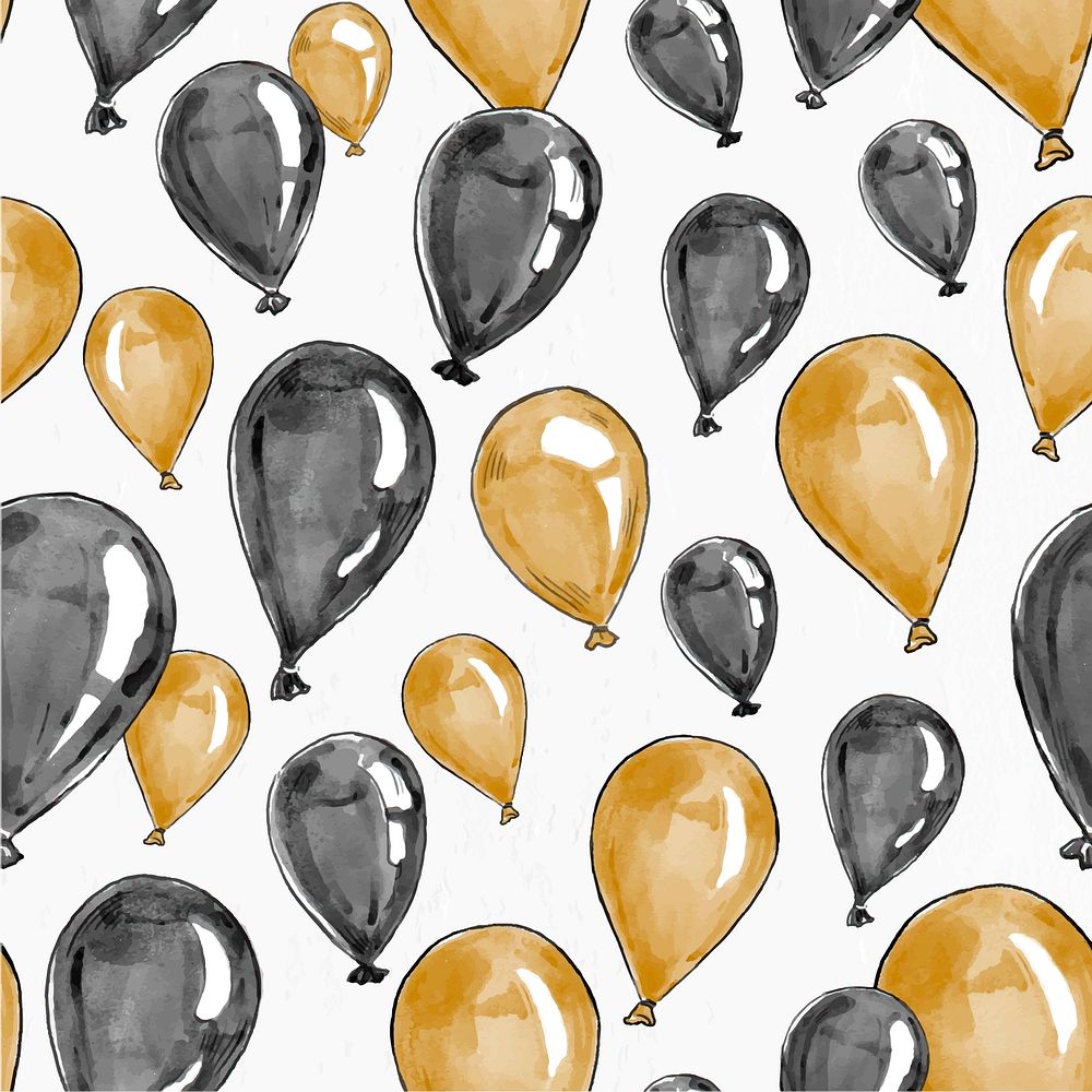 Festive balloon patterned background vector in gold and black