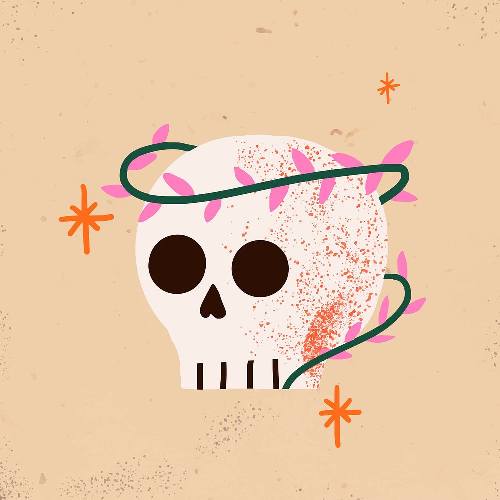 Halloween PSD sticker, skull spooky cartoon illustration