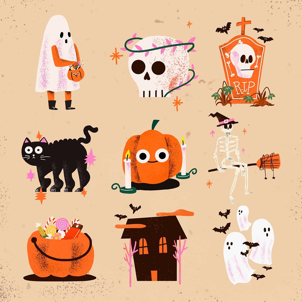 Halloween PSD sticker set in cute doodle style