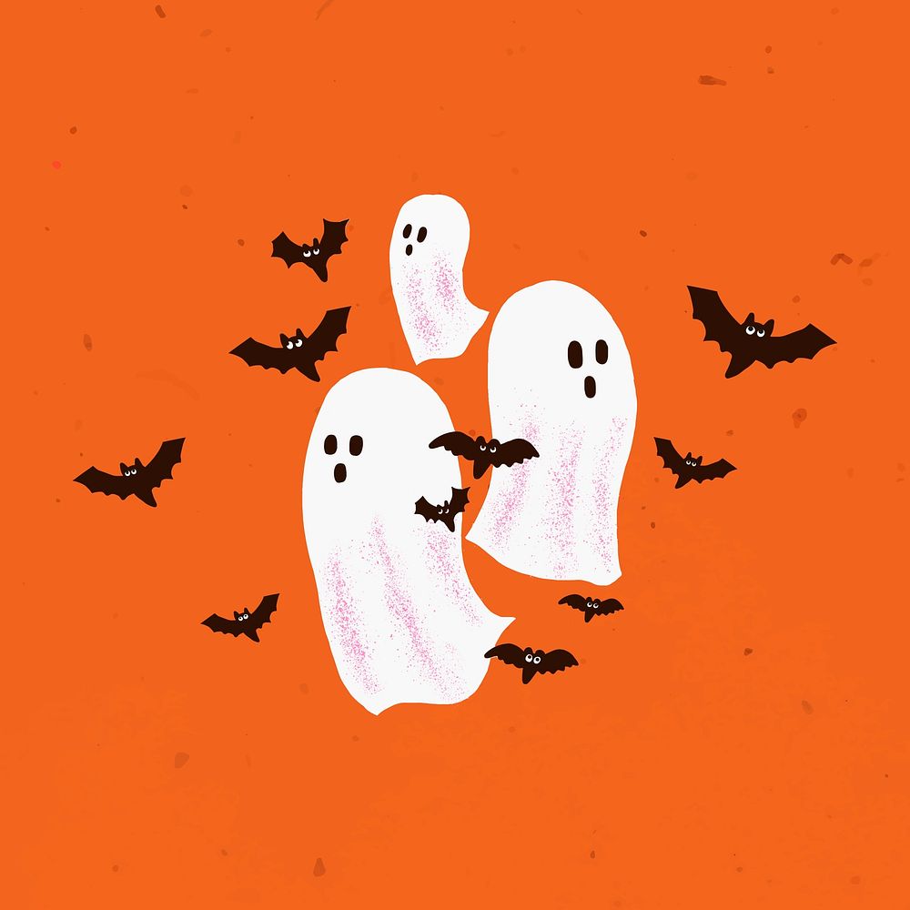Halloween background vector, cute white ghost illustration