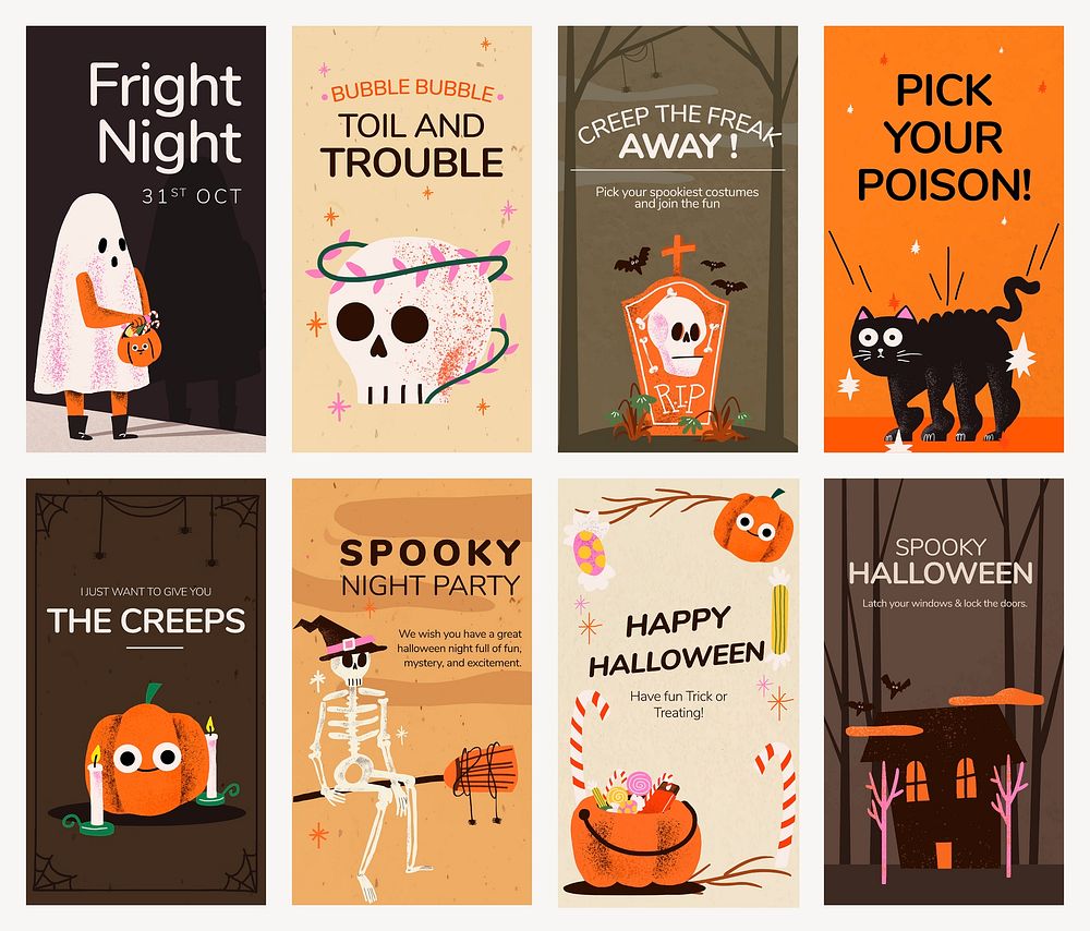 Story templates vector, Halloween illustration set
