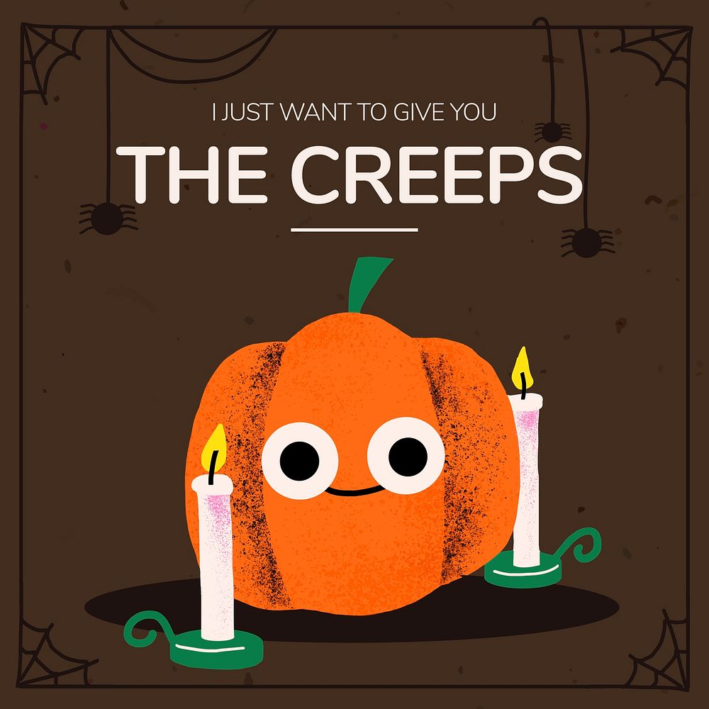 Social media post template vector, Halloween pumpkin illustration with greeting