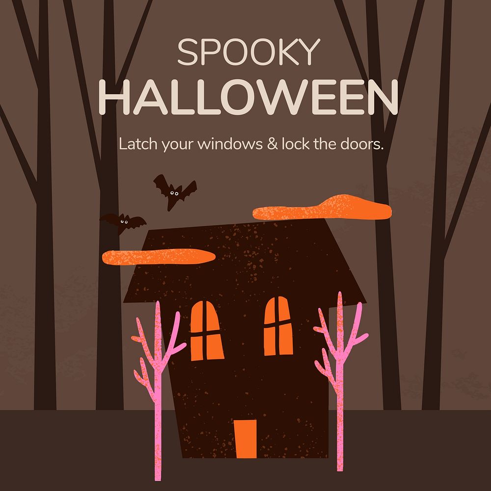 Social media post template vector, Halloween spooky haunted house illustration