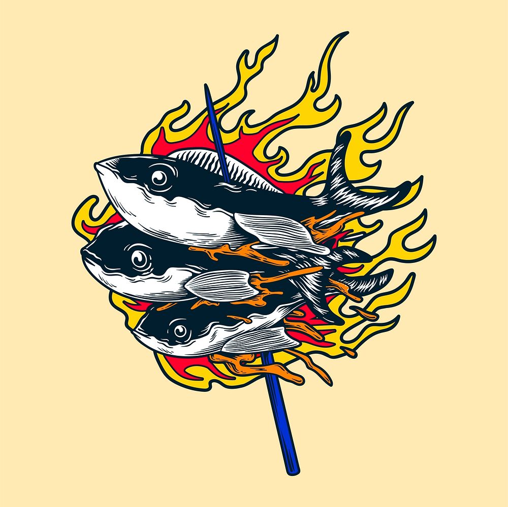 Illustration of fish on a stick