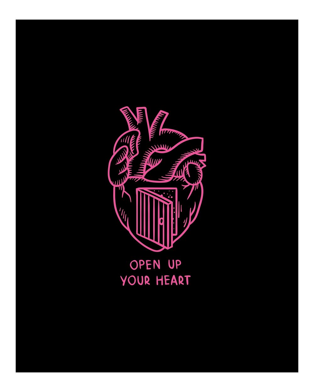 Pink heart illustration wall art print and poster.