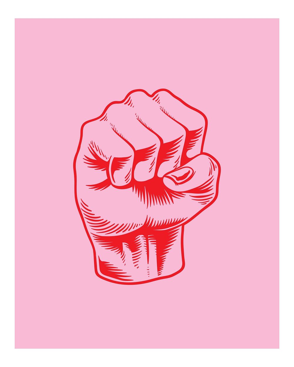Pink fist illustration wall art print and poster.