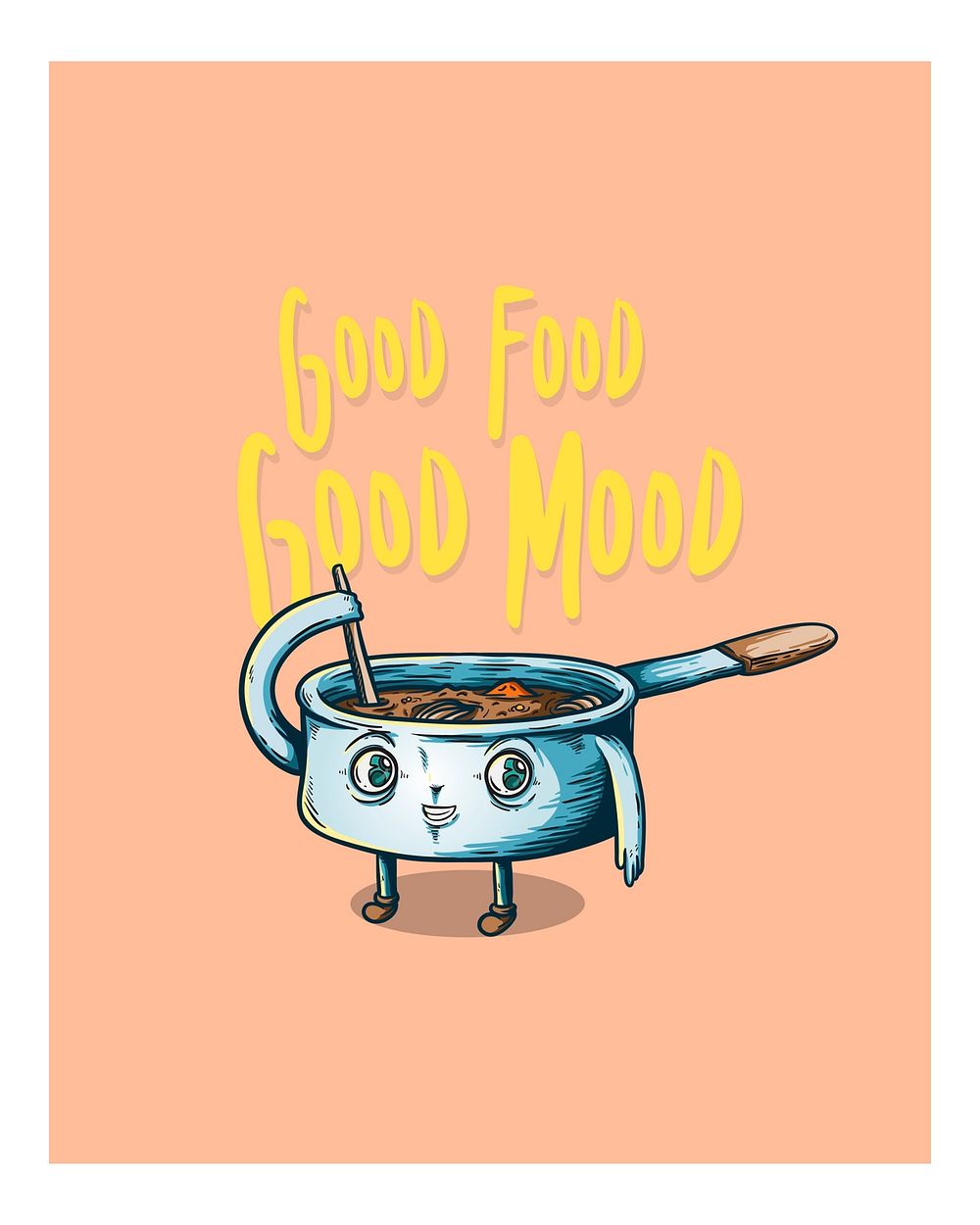 Good food, Good mood illustration wall art print and poster.