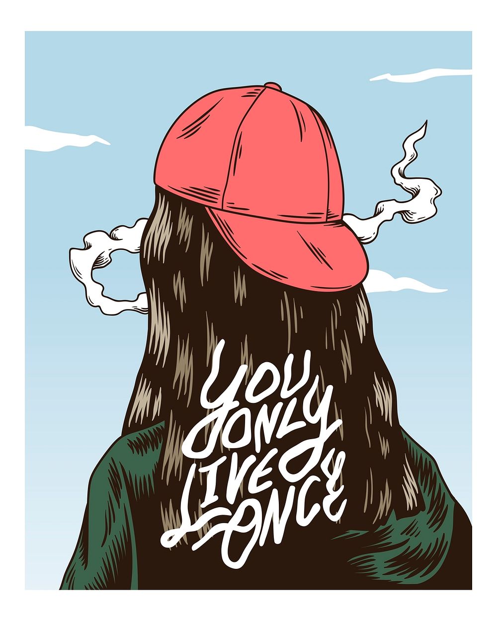 You only live once illustration wall art print and poster.