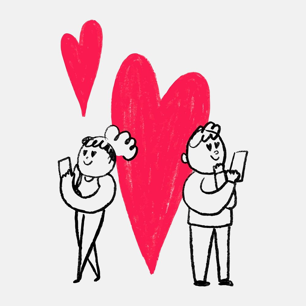 Social media doodle vector online dating app concept